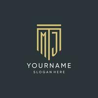 MJ monogram with modern and luxury shield shape design style vector