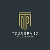 OP monogram with modern and luxury shield shape design style vector