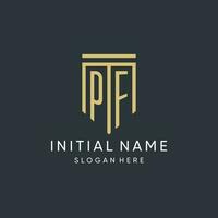 PF monogram with modern and luxury shield shape design style vector