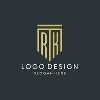 RK monogram with modern and luxury shield shape design style vector