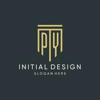 PY monogram with modern and luxury shield shape design style vector