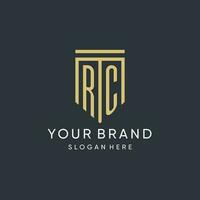 RC monogram with modern and luxury shield shape design style vector