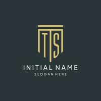 TS monogram with modern and luxury shield shape design style vector