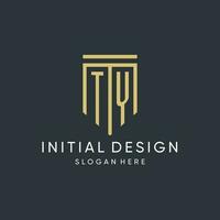 TY monogram with modern and luxury shield shape design style vector