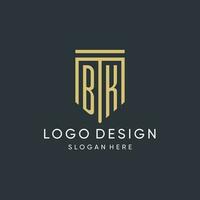 BK monogram with modern and luxury shield shape design style vector