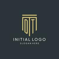 DT monogram with modern and luxury shield shape design style vector