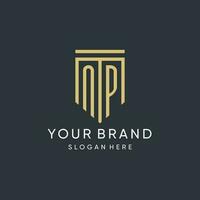 NP monogram with modern and luxury shield shape design style vector