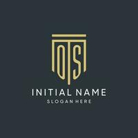 OS monogram with modern and luxury shield shape design style vector