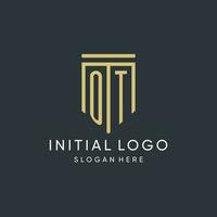OT monogram with modern and luxury shield shape design style vector