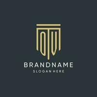 OV monogram with modern and luxury shield shape design style vector