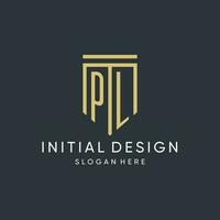 PL monogram with modern and luxury shield shape design style vector
