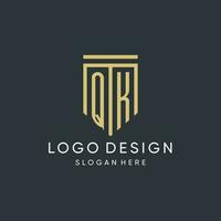 QK monogram with modern and luxury shield shape design style vector