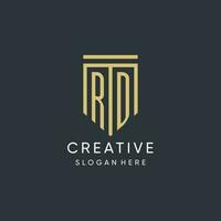 RD monogram with modern and luxury shield shape design style vector