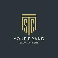 SC monogram with modern and luxury shield shape design style vector