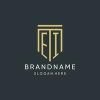 EI monogram with modern and luxury shield shape design style vector