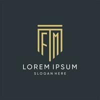 FM monogram with modern and luxury shield shape design style vector