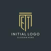 ET monogram with modern and luxury shield shape design style vector