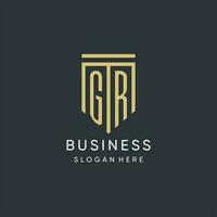 GR monogram with modern and luxury shield shape design style vector