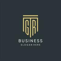 GR monogram with modern and luxury shield shape design style vector