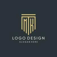 MK monogram with modern and luxury shield shape design style vector