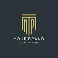 MP monogram with modern and luxury shield shape design style vector