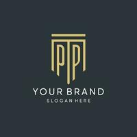 PP monogram with modern and luxury shield shape design style vector
