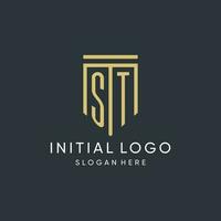 ST monogram with modern and luxury shield shape design style vector