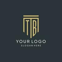 TB monogram with modern and luxury shield shape design style vector