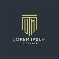 UM monogram with modern and luxury shield shape design style vector