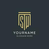 SW monogram with modern and luxury shield shape design style vector