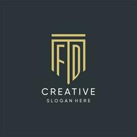 FD monogram with modern and luxury shield shape design style vector