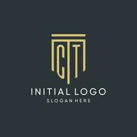 CT monogram with modern and luxury shield shape design style vector