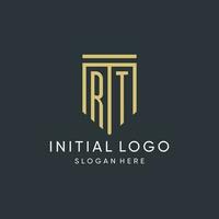 RT monogram with modern and luxury shield shape design style vector