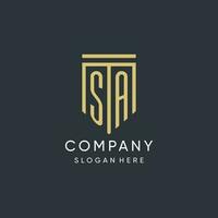 SA monogram with modern and luxury shield shape design style vector