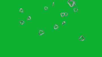 Silver hearts falling animation in green screen. Motion graphic video animation for for Valentine's Day, Mother's Day, wedding anniversary, greeting cards invitation and birthday background