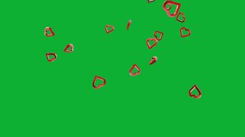 Red hearts falling animation with green screen. Motion graphic video animation for for Valentine's Day, Mother's Day, wedding anniversary, greeting cards invitation and birthday background