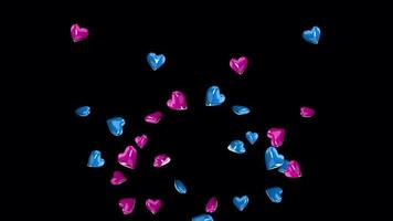 3D hearts flying animation with transparent background. Motion graphic video animation for for Valentine's Day, Mother's Day, wedding anniversary, greeting cards invitation and birthday background