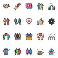 Filled outline icons for Love and friendship vector