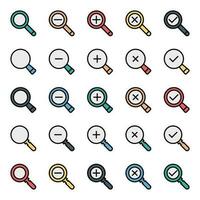 Filled outline icons for Magnifier. vector