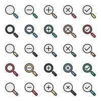 Filled outline icons for Magnifier. vector