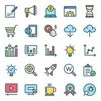 Filled color outline icons for Search engine optimization. vector