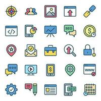 Filled color outline icons for Search engine optimization. vector