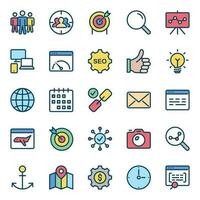 Filled color outline icons for Search engine optimization. vector