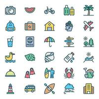 Filled color outline icons for Summer. vector