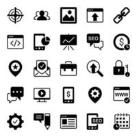 Glyph icons for Search engine optimization. vector