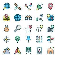 Filled color outline icons for Map and location. vector