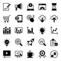 Glyph icons for Search engine optimization. vector