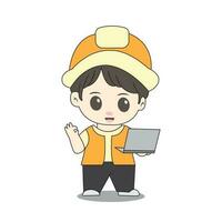 chibi character of a building architect vector