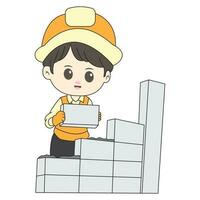 chibi personaje de un edificio arquitecto vector