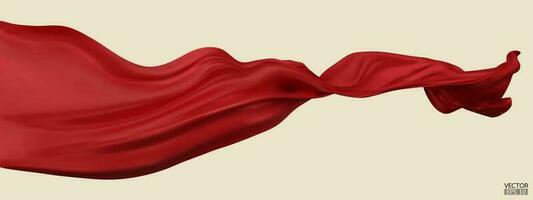 volador rojo seda textil tela bandera antecedentes. suave elegante rojo satín aislado en beige antecedentes para grandioso apertura ceremonia. rojo cortina. 3d vector ilustración